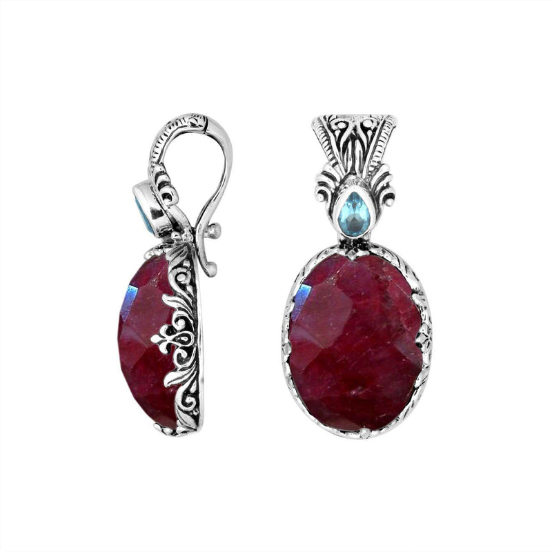 Sterling Silver Rough Ruby & Blue Topaz Pendant