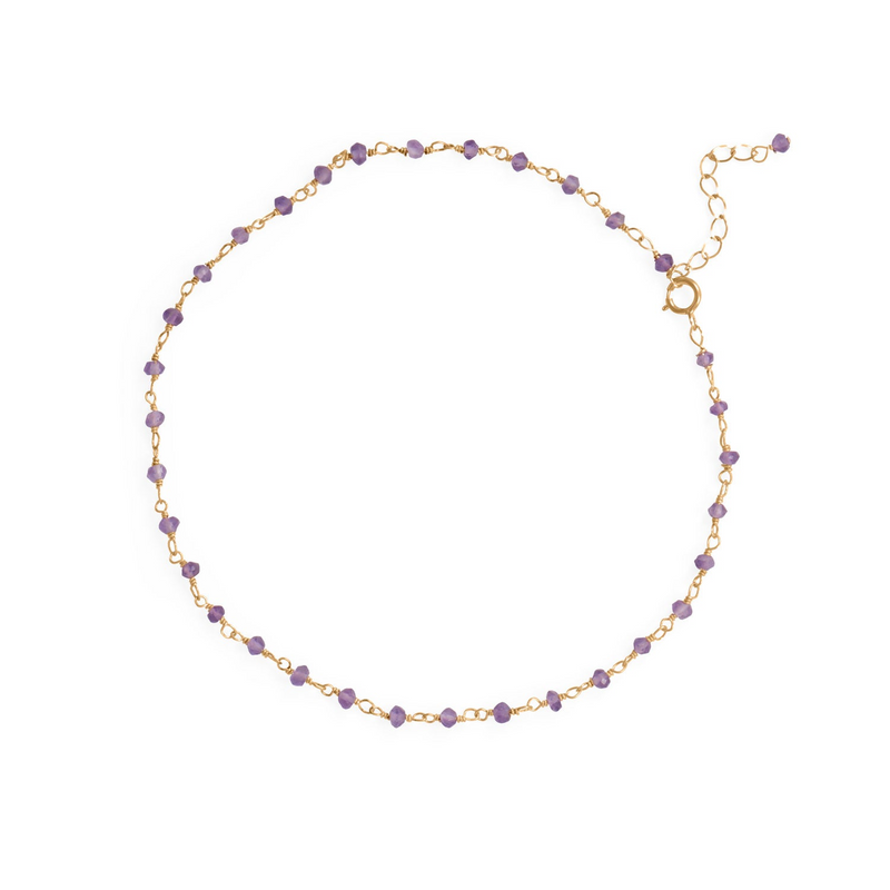 Lavender Love! 9.5"+1" 14 Karat Gold Plated Bead Anklet