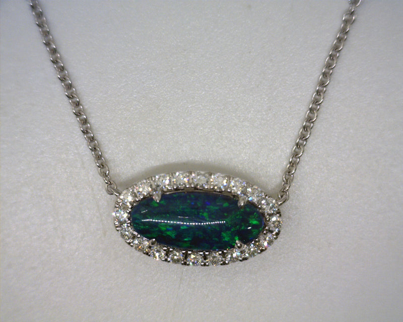 18K WG Black Opal & Diamond Necklace