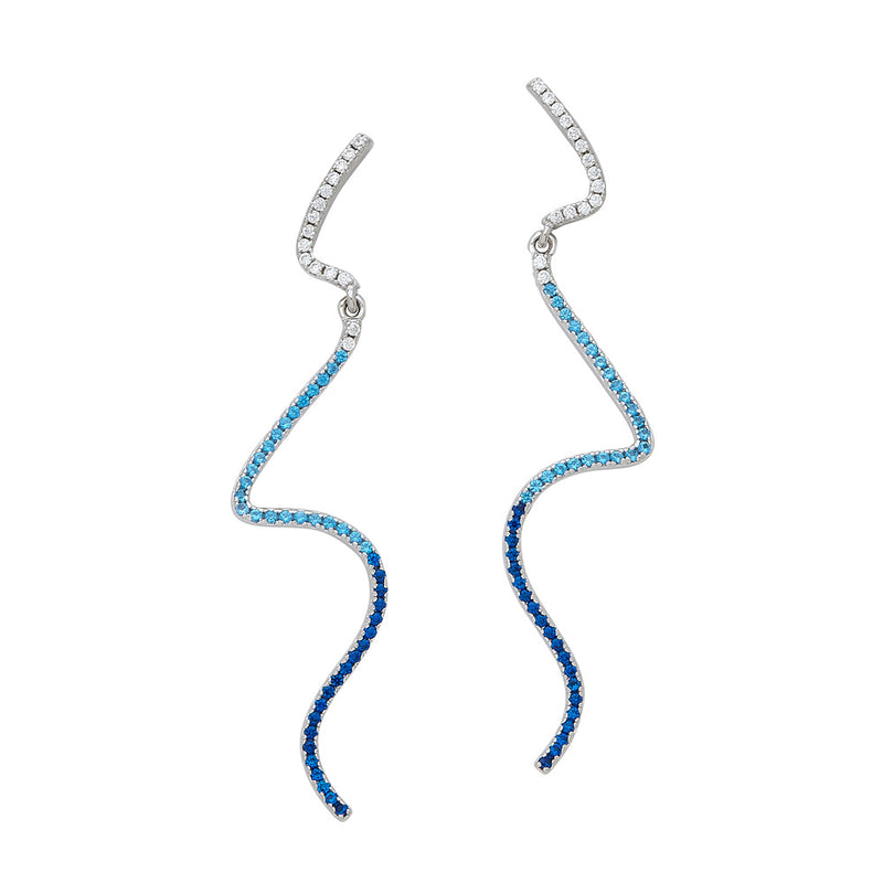 SS Blue CZ Squiggle Line Earrings
