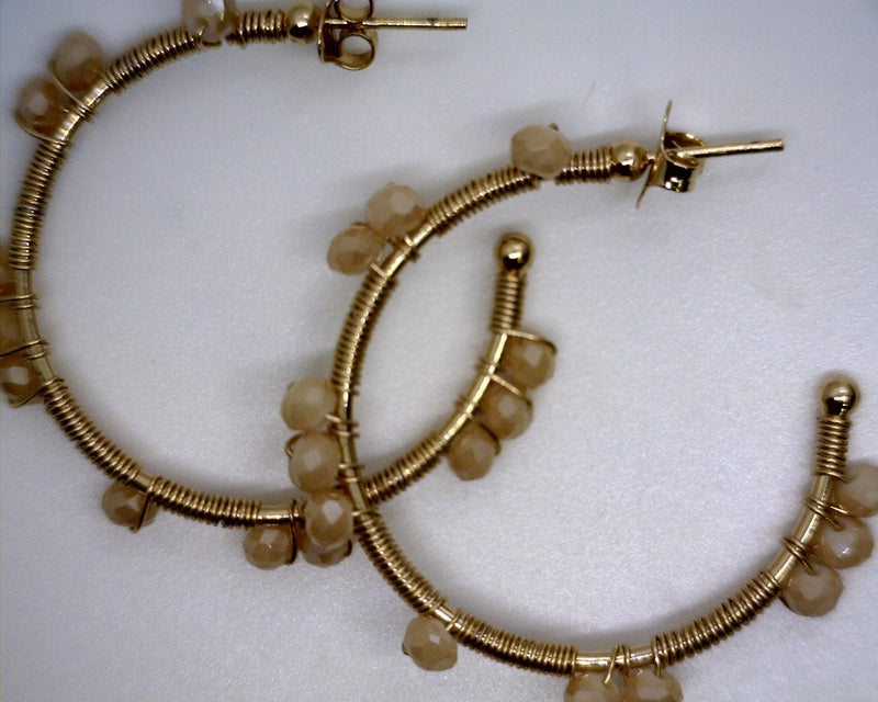 18K YGP Wire Wrapped Bead Earrings