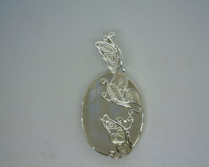 Sterling Silver Moonstone Pendant with Butterfly Detail