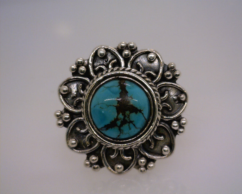 Sterling Silver Turquoise Flower Ring Size 8