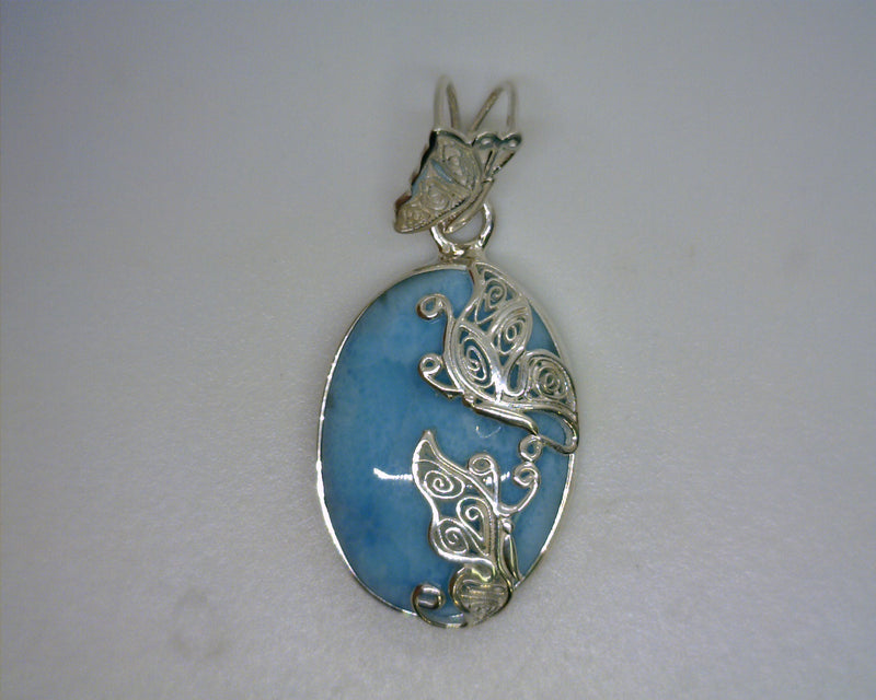 Sterling Silver Larimar Pendant with Butterfly Detail