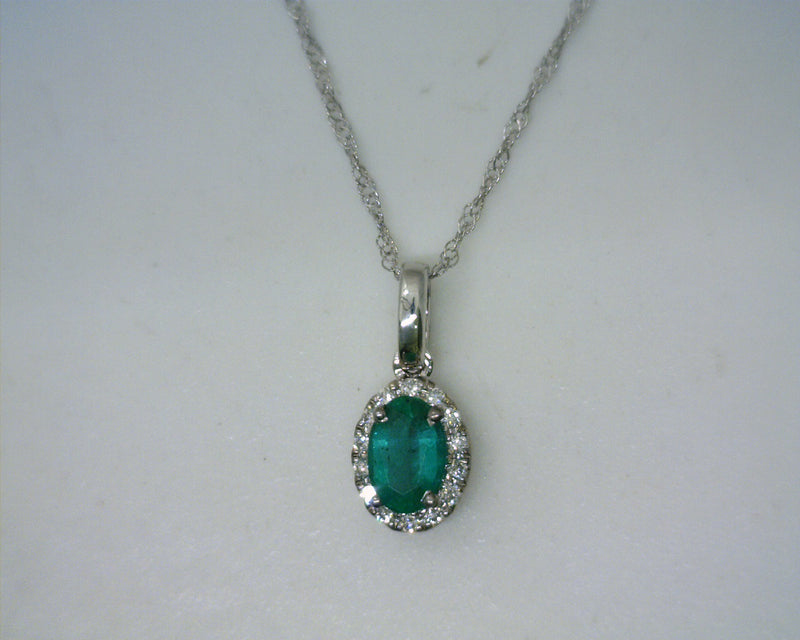 14K WG Emerald & Diamond Pendant