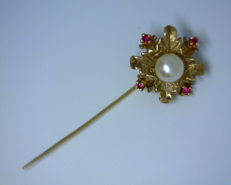14K YELLOW GOLD RUBY & PEARL P