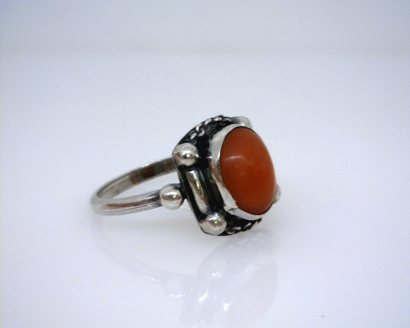 Sterling Silver Coral Ring Size 5.25