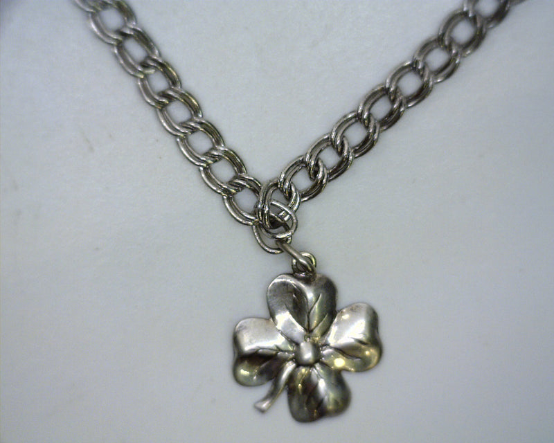 Sterling Silver Charm Bracelet w/ 4 Leaf Clover Charm