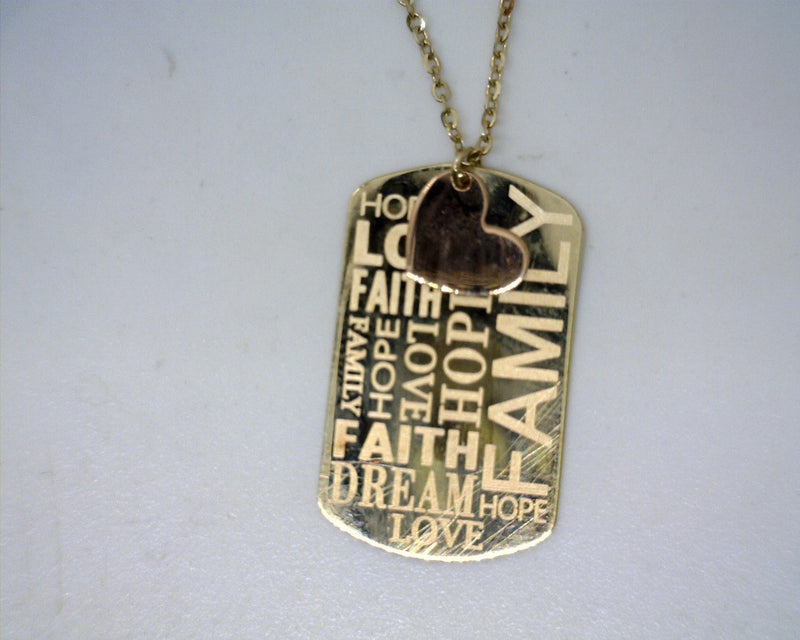 14K Two Tone Love & Family Pendant with 18" Chain
