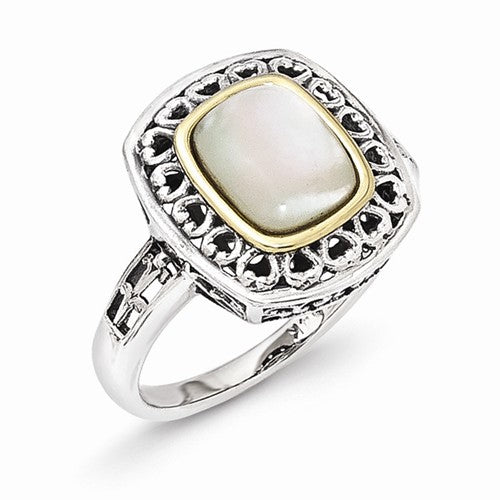 SS/14K TWO TONE PEARL RING