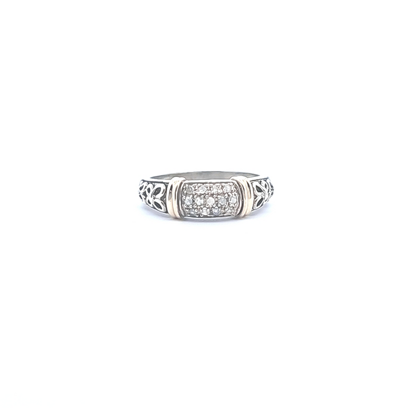 Sterling Silver & 14K YG Diamond Ring Size 7.25